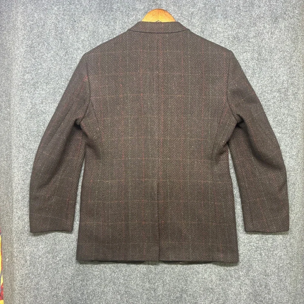 Vintage Oakton Ltd Blazer Mens 42R Brown Wool Herringbone Windowpane Sport Coat